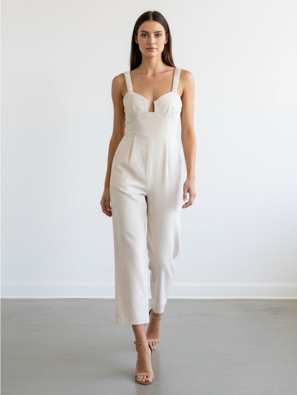 ASTR Cream Sleeveless Jumpsuit with Sweetheart Bust